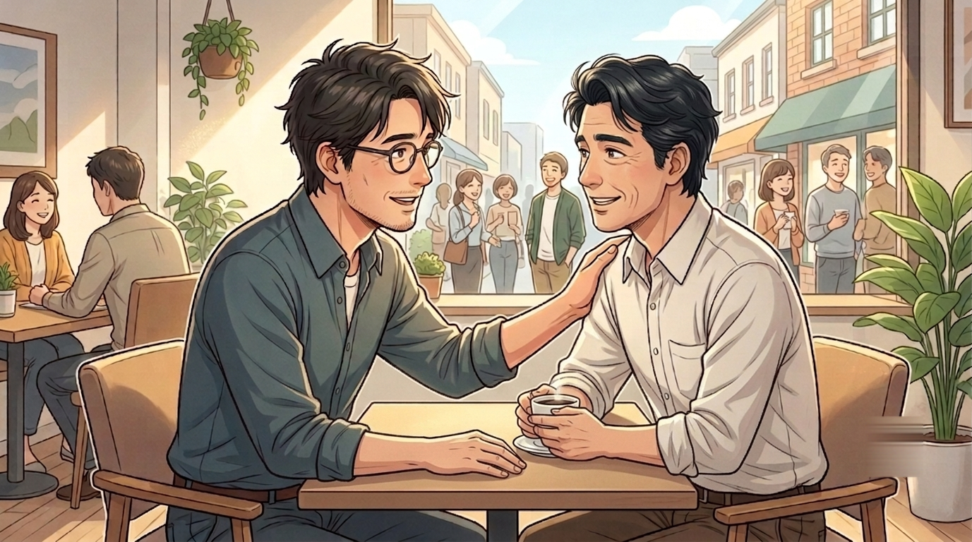 穏やかに向き合って話す2人（イメージ）